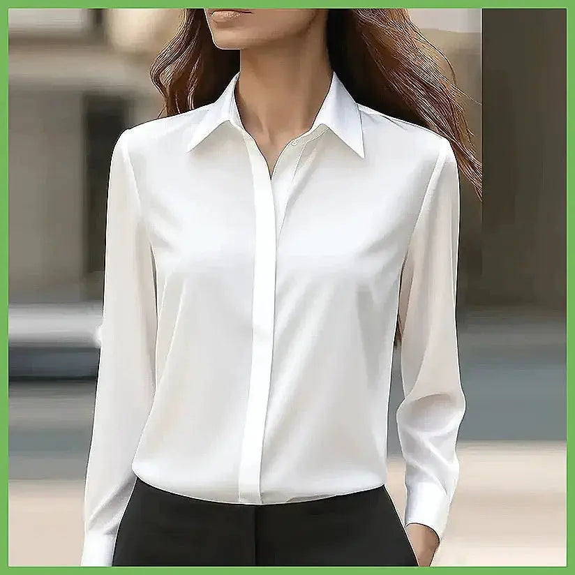 New Women's Office Blouse Long Sleeve Turn Down Collar Formal Shirt, Solid Colors Blue White Black Gray by All Mart Bristol Ltd