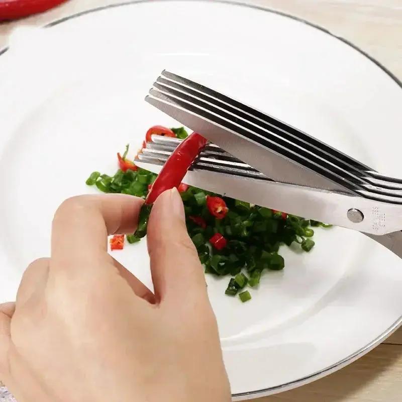 1Pc/2Pcs New Stainless Steel 3/5-Layer Kitchen Scissors, Suitable for Cutting and Cooking Chili Peppers, Onions, and Cilantro by All Mart Bristol Ltd