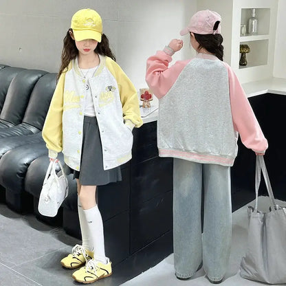 Teenage Girls Casual Baseball-Uniform Coat Loose Style Kids Spring Autumn Sporty Jacket Children New Arrival Sports Costume by All Mart Bristol Ltd