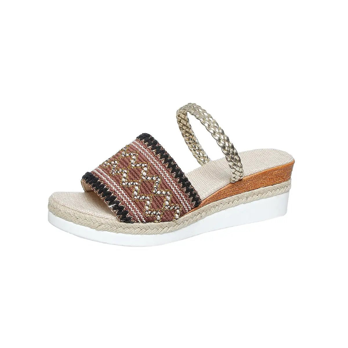 New Color-blocked Wave-patterned Sandals Summer Fashion Wedges Slippers Outdoor Ethnic Style One-line Thick-soled Shoes For Women by Dropshipman