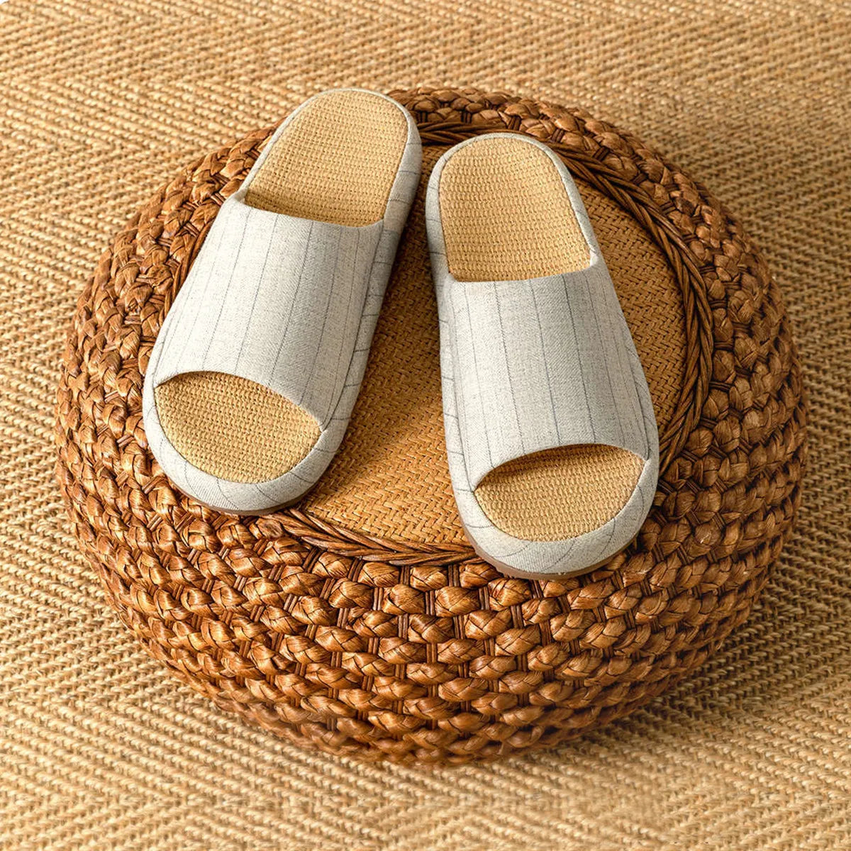 Summer Women Home Slippers Linen Summer Flats Shoes Breathable Sandals Comfortable Non-Slip Soft Slides Indoor Men Slippers by All Mart Bristol Ltd