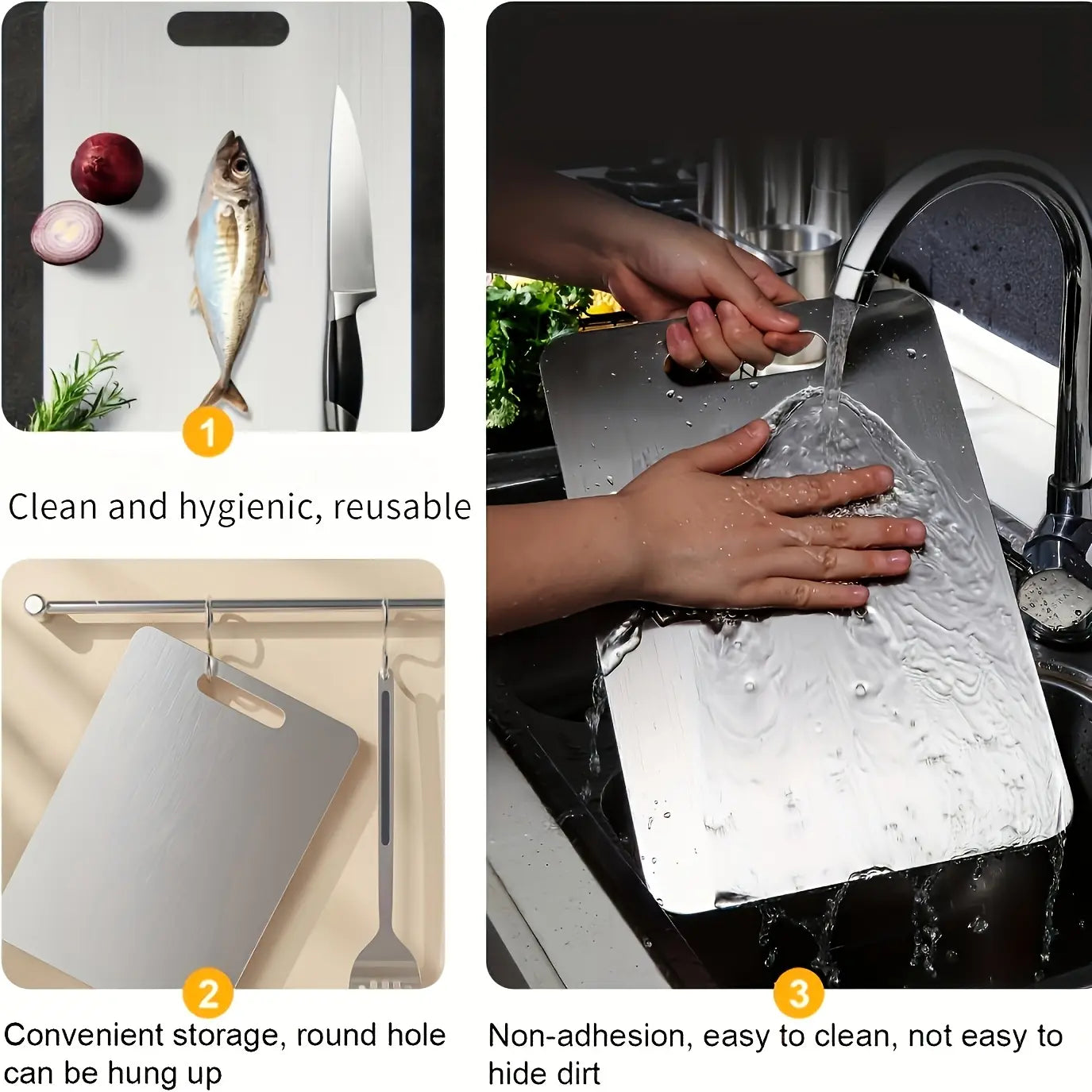 3-Piece High-Quality Stainless Steel Cutting Board Set — Durable, Easy to Clean, Ready for Use in the Kitchen, Space-Saving, Rustproof, and Bpa-Free, Ensuring Food Safety by All Mart Bristol Ltd