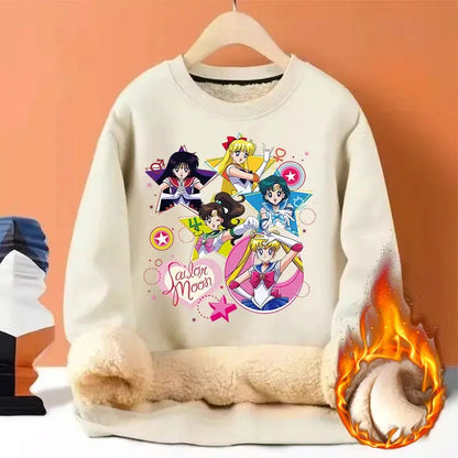 Sailor Moon Woman Thick Sweatshirt Lamb Wool Round Neck Hoodid Girl Cute Long Sleeves Fashion Sportswear Winter Warm Cartoon Top by All Mart Bristol Ltd