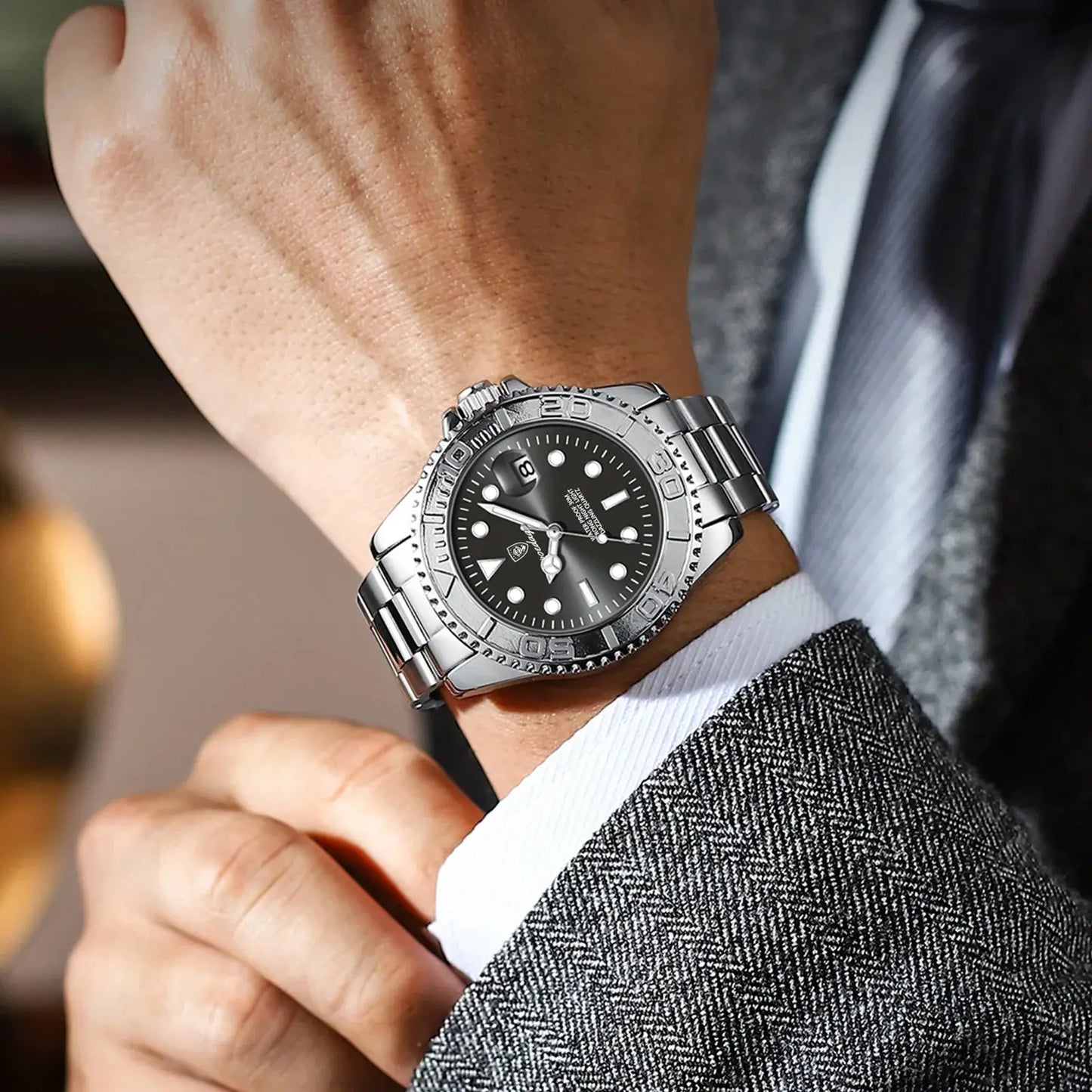 POEDAGAR Trendy Sport Man Watch Luminous Waterproof Stainless Steel Date Men Wristwatch Luxury Business Men's Quartz Watches+Box by All Mart Bristol Ltd