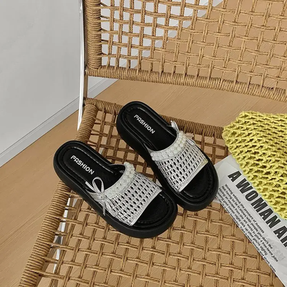 2026 Summer New Women's Platform Hollow Woven Slide Sandals, Outdoor Mesh Breathable Soft Non-Slip Slippers by Dropshipman