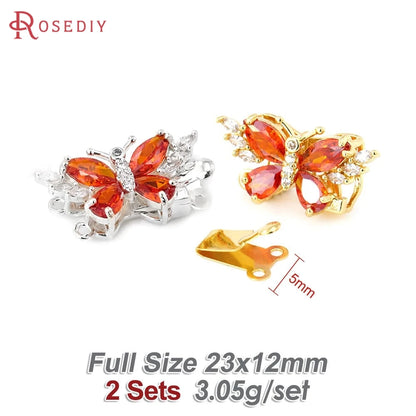 18K Gold Color Brass and Zircon Butterfly 1 Line and 2 Line Necklaces Connect Clasps Diy Jewelry Making Accessories Materials