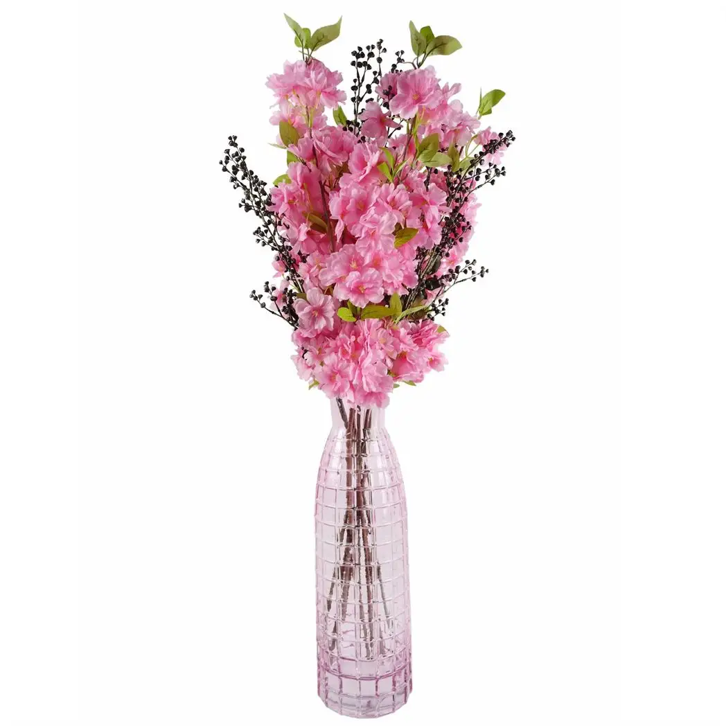 49cm Tall Pink Square Glass Vase by Leaf