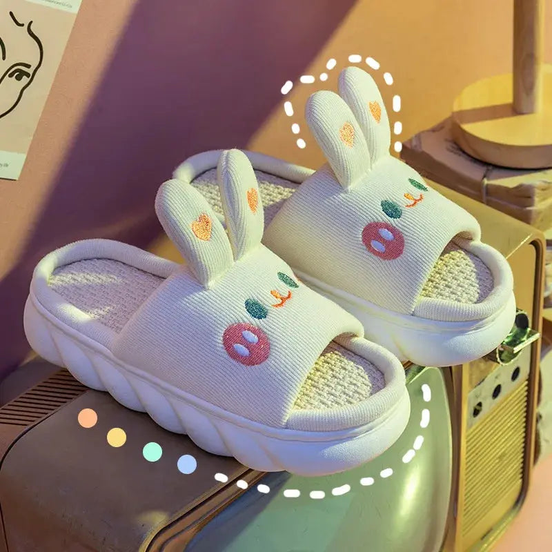Home Linen Slipper for Women Cute Bunny Clouds Flip Flops Female Design Cozy Shoes Slides Four Season Platform Couples Sandals by All Mart Bristol Ltd