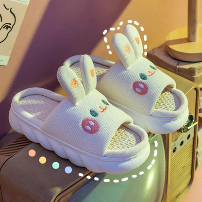 Home Linen Slipper for Women Cute Bunny Clouds Flip Flops Female Design Cozy Shoes Slides Four Season Platform Couples Sandals by All Mart Bristol Ltd