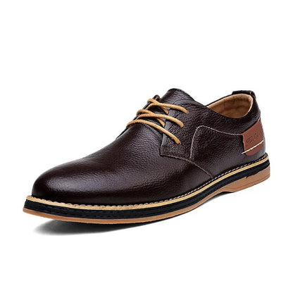 Low Cut Lace Up Casual Leather Shoes With Hand Stitched Detailing by Dropshipman