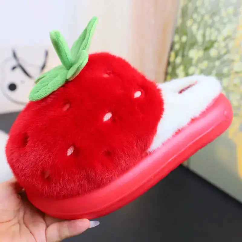 Newest 2025 Creative Strawberry Fur Slippers with Stem Ladies Platfrom EVA Plush Slides Shoes for Women Brand Plush Slippers by All Mart Bristol Ltd