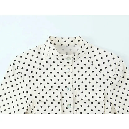 Elegant Chic Fitted Polka Dot 2 Piece Sets for Women Spring New Matching Sets Polka Dot Shirt Jacket with Tie Belt + Capri Pants by All Mart Bristol Ltd