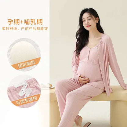 Modal Maternity Nursing Robe Set 3 Piece Postpartum Breastfeeding Pajamas with Chest Pads Hospital Labor Delivery Pregnancy Pjs by All Mart Bristol Ltd