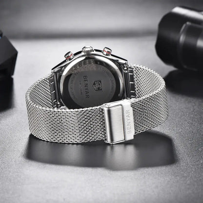 BENYAR Top Luxury Brand Men's Business Leisure Watch Mesh Band Quartz Timing Men's Watch 30 Meter Waterproof by All Mart Bristol Ltd