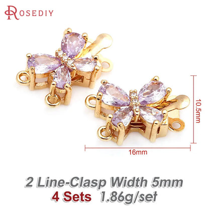 18K Gold Color Brass and Zircon Butterfly 1 Line and 2 Line Necklaces Connect Clasps Diy Jewelry Making Accessories Materials
