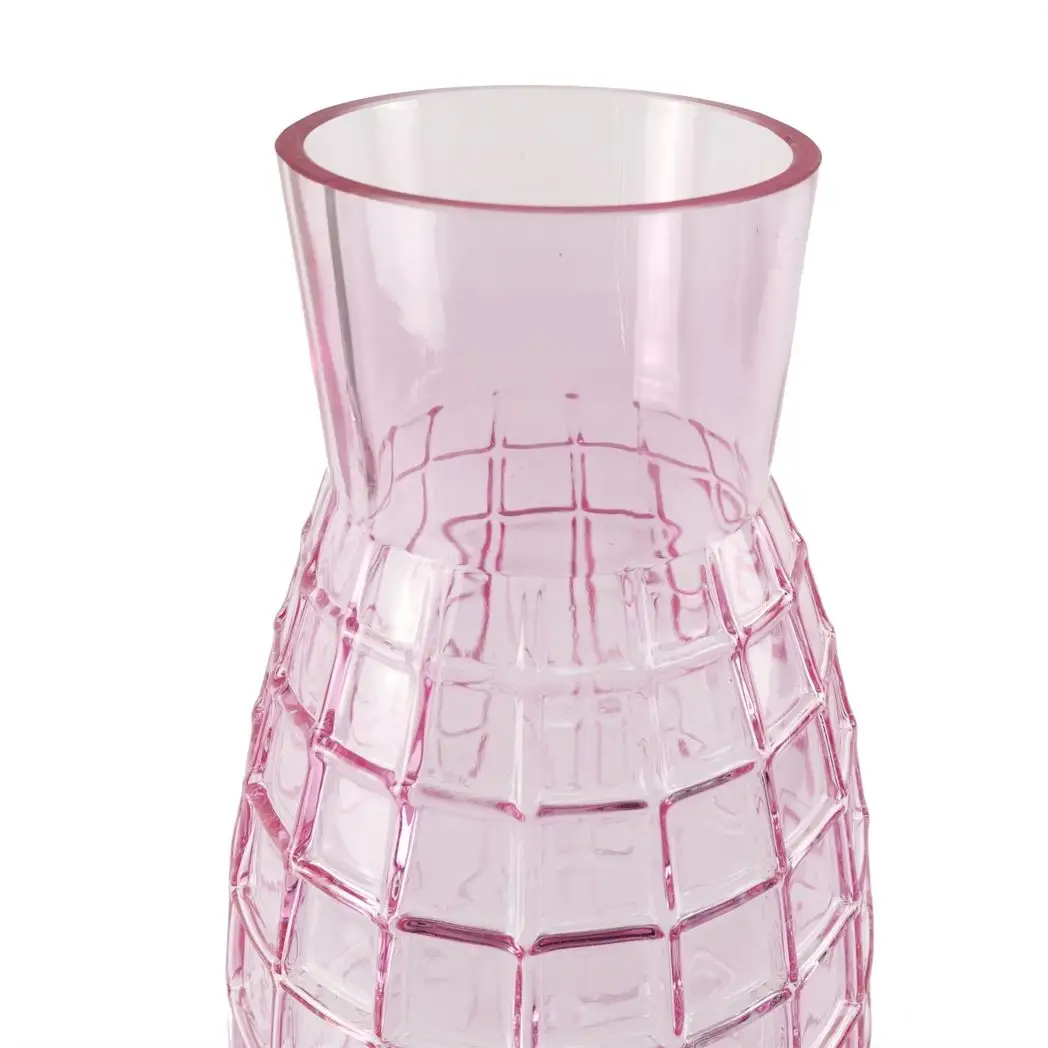 49cm Tall Pink Square Glass Vase by Leaf