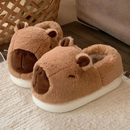 Home Fluffy stereoscopic capybara Slippers Women Cartoon Plush Clogs Thick Furry Closed Heels Warm Couple Home Cotton Shoes by All Mart Bristol Ltd