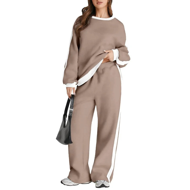 Cross-Border Spring and Autumn Casual Elegant Simple Color-Block Long Sleeve Fashion Loose Commuter Style Base Pullover Sweatshi by All Mart Bristol Ltd