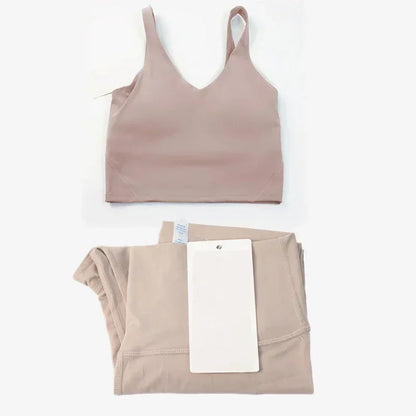 Classic women's 2-piece yoga outfit: U-shaped camisole top & high-waisted nude-feel leggings, suitable for fitness and workout. by All Mart Bristol Ltd