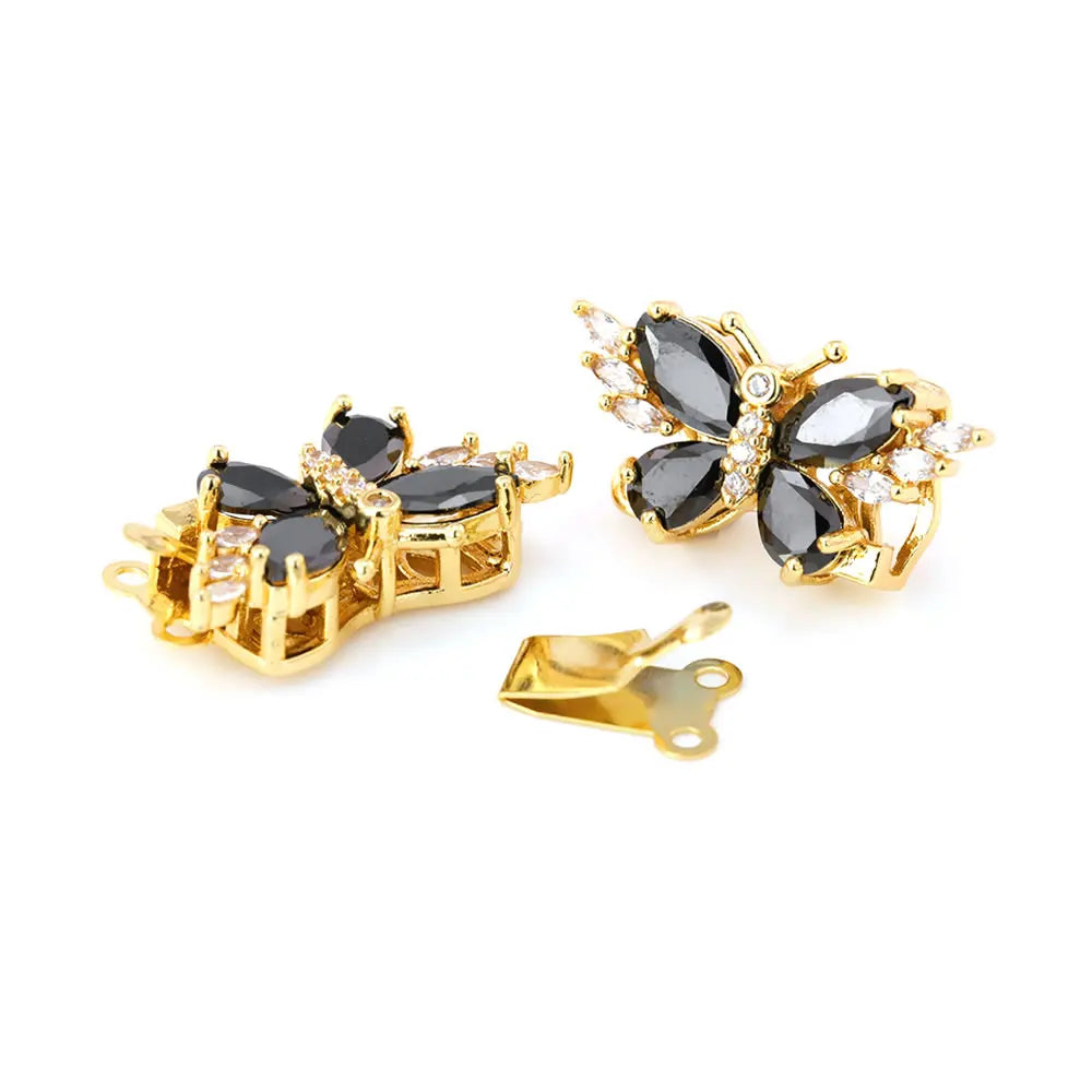 18K Gold Color Brass and Zircon Butterfly 1 Line and 2 Line Necklaces Connect Clasps Diy Jewelry Making Accessories Materials