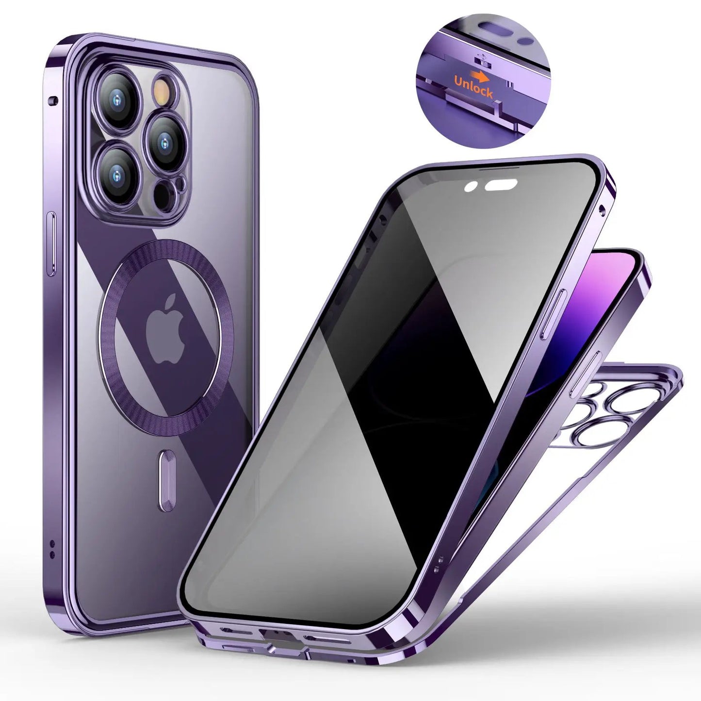 Anti-Privacy Metal Buckle Magnetic Support Wireless Charging Double-Sided Lens Full Cover Phone Case Protective Cover by Dropshipman