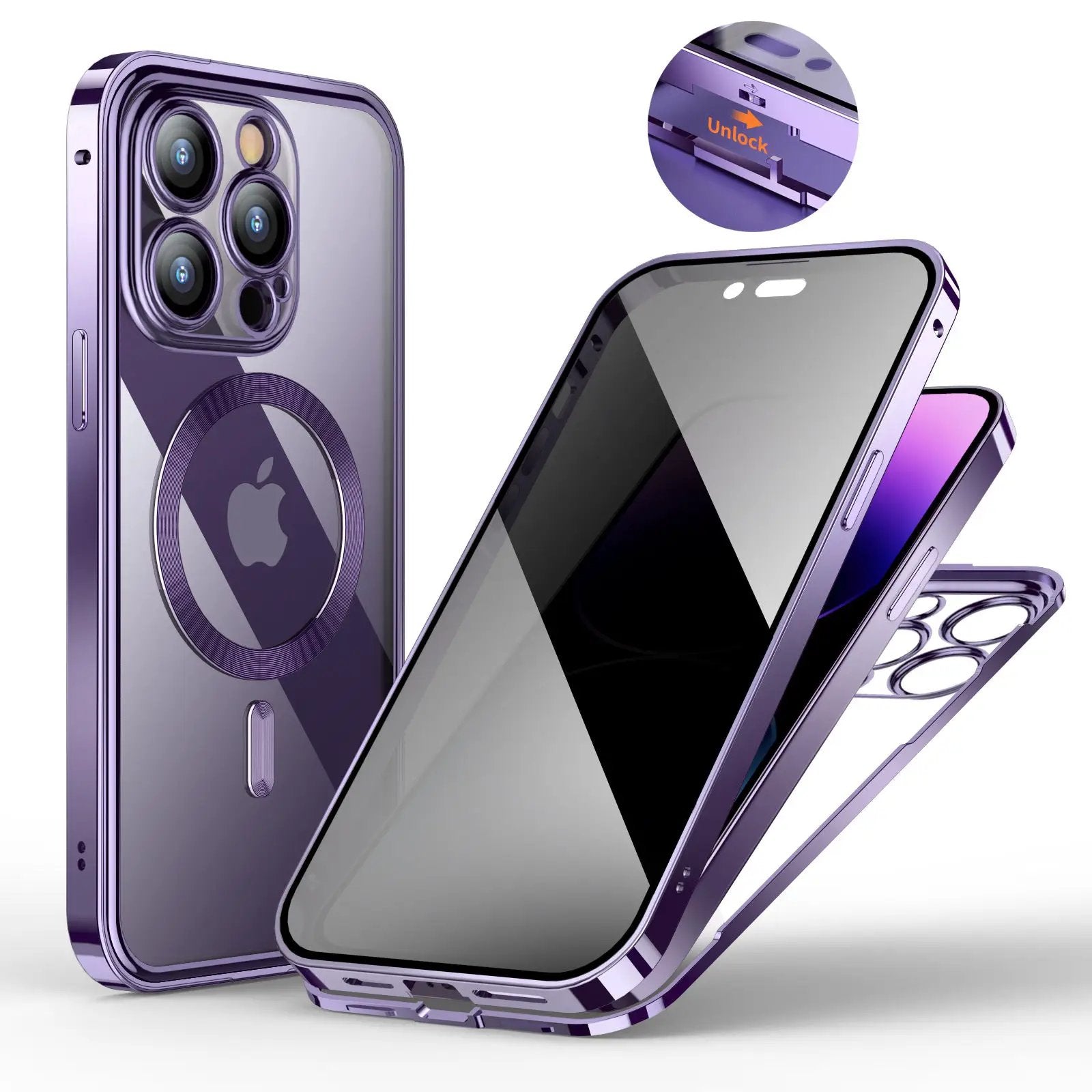 Anti-Privacy Metal Buckle Magnetic Support Wireless Charging Double-Sided Lens Full Cover Phone Case Protective Cover by Dropshipman