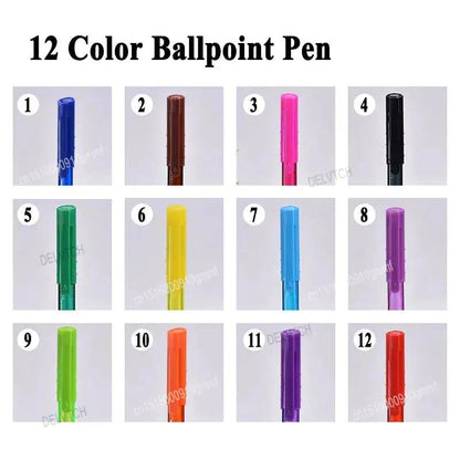 12Pcs Color Set 1.0Mm Tip Ballpoint Pen Office Ball Pen School Student Writing Drawing Stationery Supplies Kids Gifts by All Mart Bristol Ltd