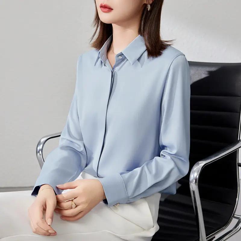 Graceful Satin Top OL Business Clothing Shirt For Women by Dropshipman