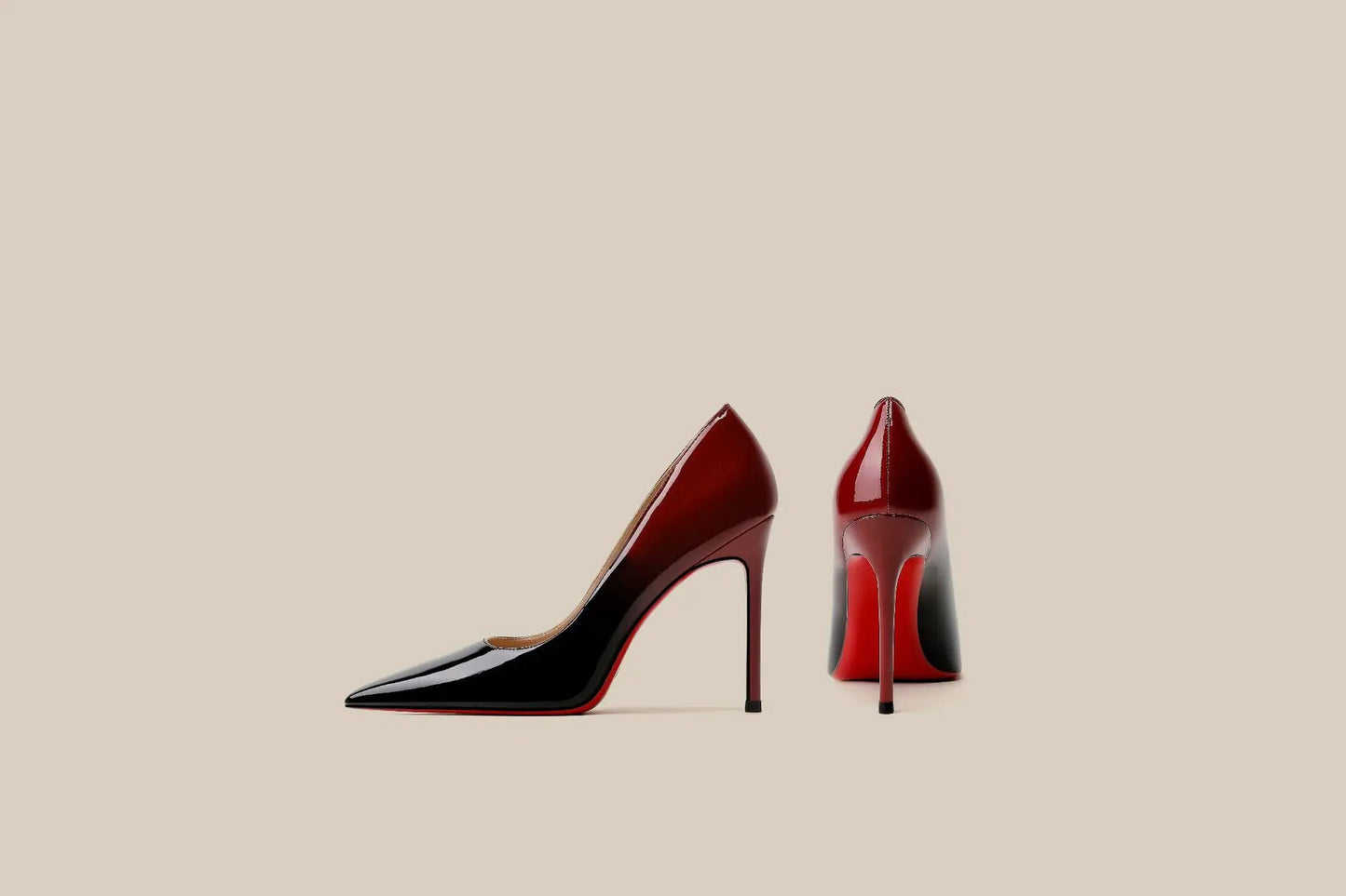 Patent Leather Black Red Gradient Color High Heels Niche Design by Dropshipman