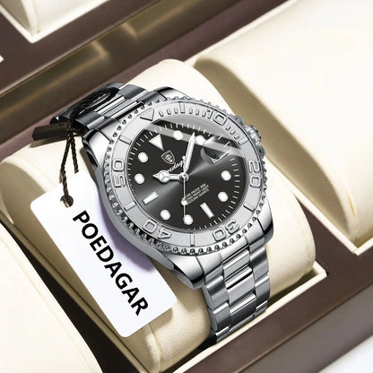POEDAGAR Trendy Sport Man Watch Luminous Waterproof Stainless Steel Date Men Wristwatch Luxury Business Men's Quartz Watches+Box by All Mart Bristol Ltd