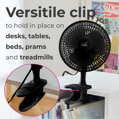Neo Mini Clip Base Mount Desk Fan Black by Neo
