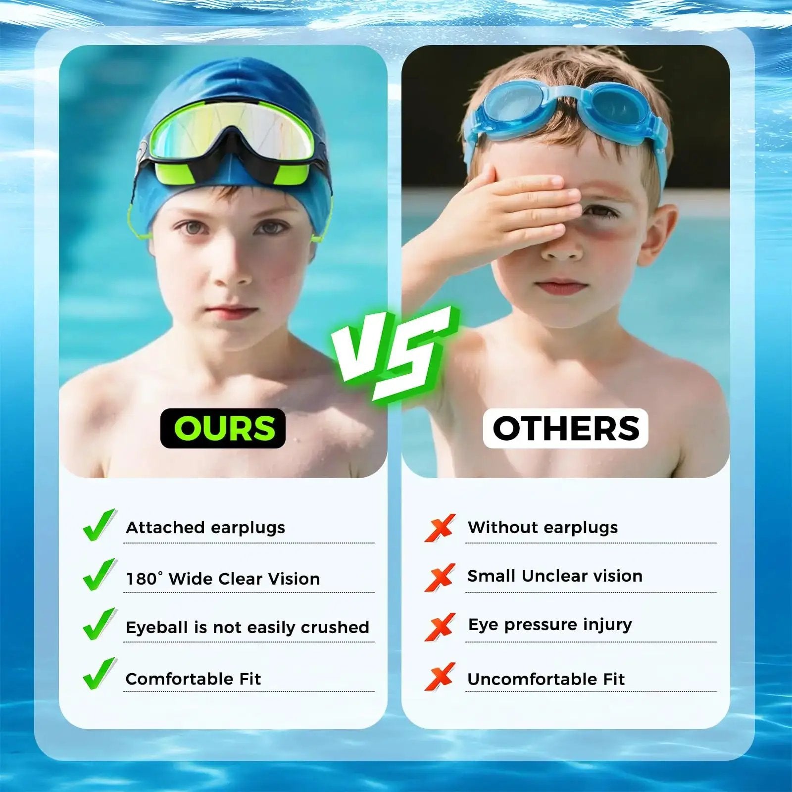 MERSUN 3 Pack Swimming Goggles, Kid Goggles with Earplugs Large Frame Anti-Fog/Uv Wide View Swim Goggles Boys Girls 4-12 by All Mart Bristol Ltd