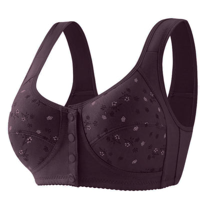 Women's Front Closure Bra Summer Printed Floral Underwear Comfortable Wire-Free Bralette Support U Back Soft Lingerie Apparel