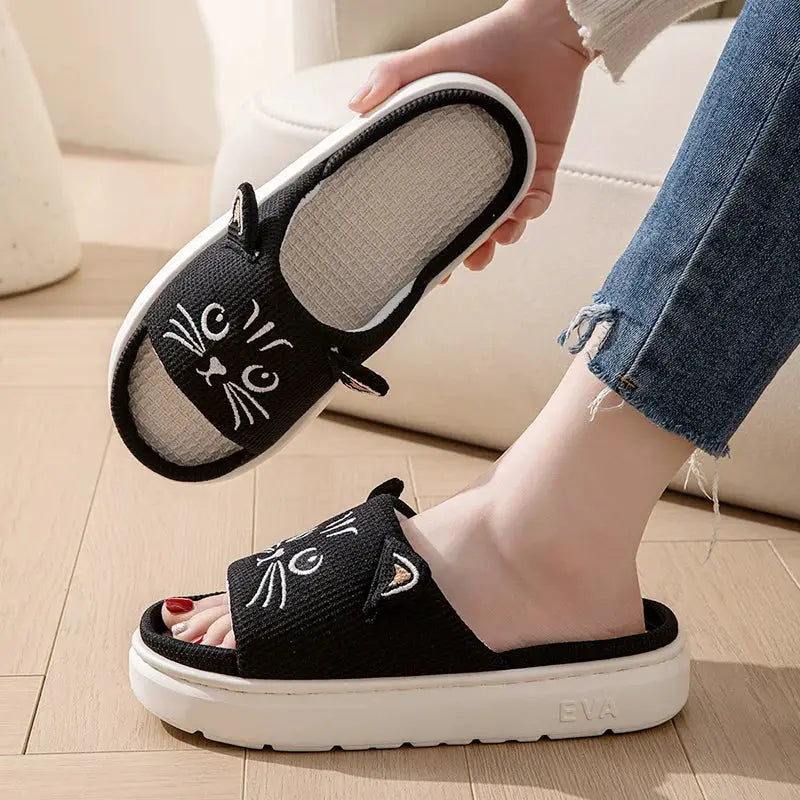 Platform Slippers Women Home Flat Spring Summer Cat Cartoon Designer Shoes Girl Trend Indoor Slides Soft Non-Slip Floor Open Toe by All Mart Bristol Ltd
