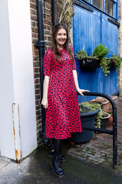 The Midi Breastfeeding Dress - Red Leopard by Stylish Mum