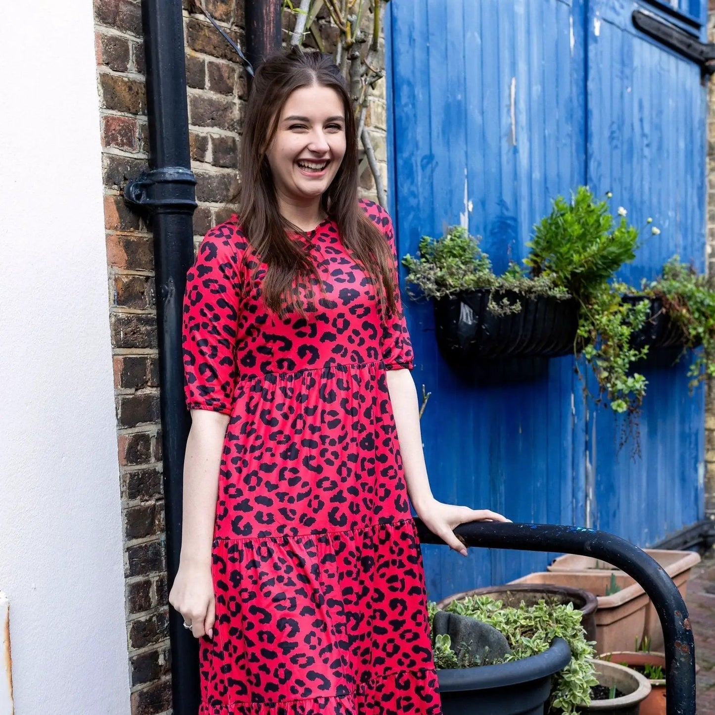 The Midi Breastfeeding Dress - Red Leopard by Stylish Mum