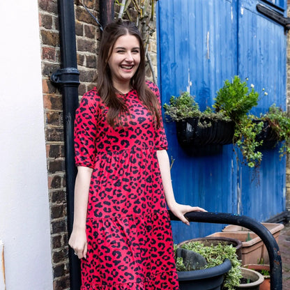 The Midi Breastfeeding Dress - Red Leopard by Stylish Mum