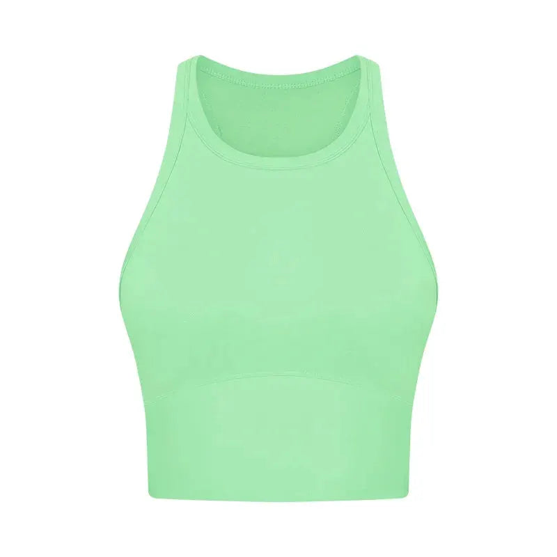 Built-in chest patch, high-end women's yoga vest, nude feel Leica gym exercise sports bra, hanging neck style by All Mart Bristol Ltd
