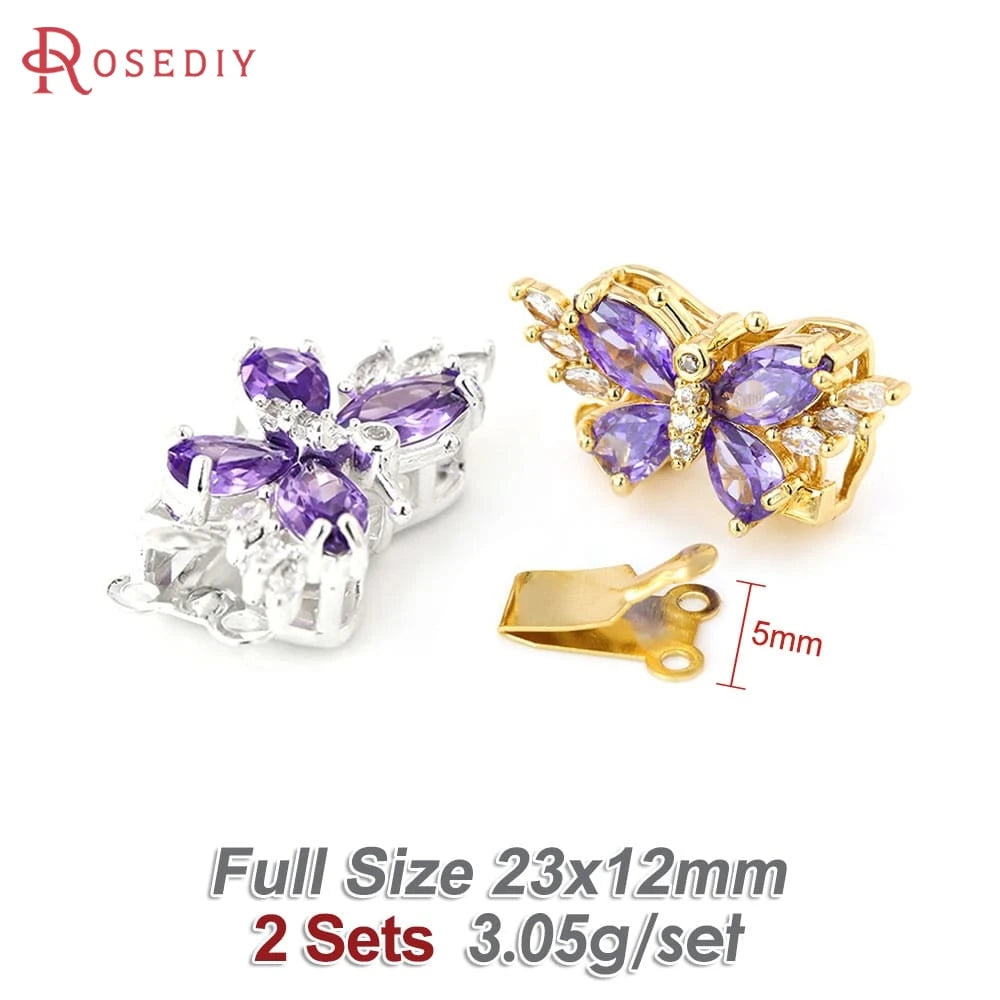 18K Gold Color Brass and Zircon Butterfly 1 Line and 2 Line Necklaces Connect Clasps Diy Jewelry Making Accessories Materials