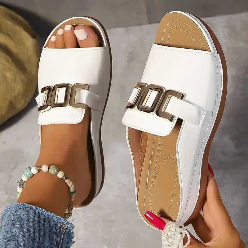 Ins Chain Wedges Sandals Summer Fashion Platform Peep-toed Slides Slippers Outdoor Thick Bottom Roman Shoes For Women by Dropshipman