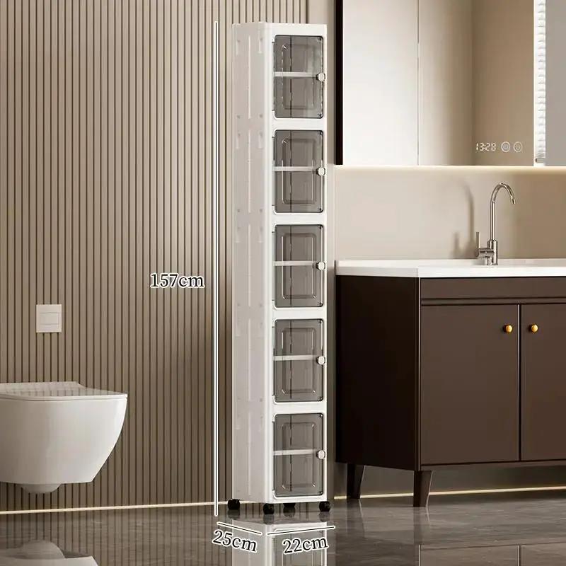Narrow Gap Storage Organizer Foldable Cabinet Magnetic Sealed Door Universal Wheels Dustproof Moistureproof for Bathroom Kitchen by All Mart Bristol Ltd