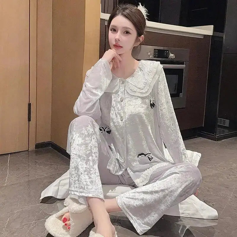 Hot New Women's Skin Friendly Comfortable Pajamas 2025 Cute Doll Collar Autumn Winter Luxury Fashion Home Furnishing Set Gift by All Mart Bristol Ltd