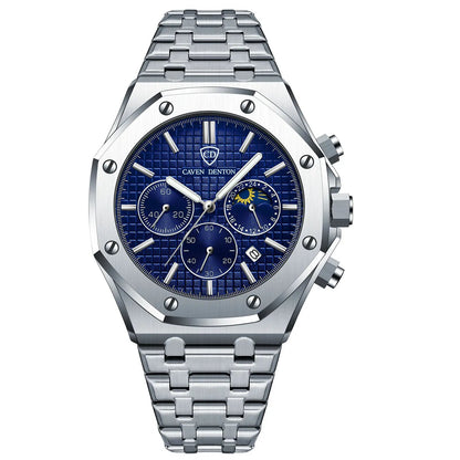 Waterproof High-grade Three Eyes And Six Needles Multi-functional Moon Phase Men's Steel Strap Watch by Dropshipman
