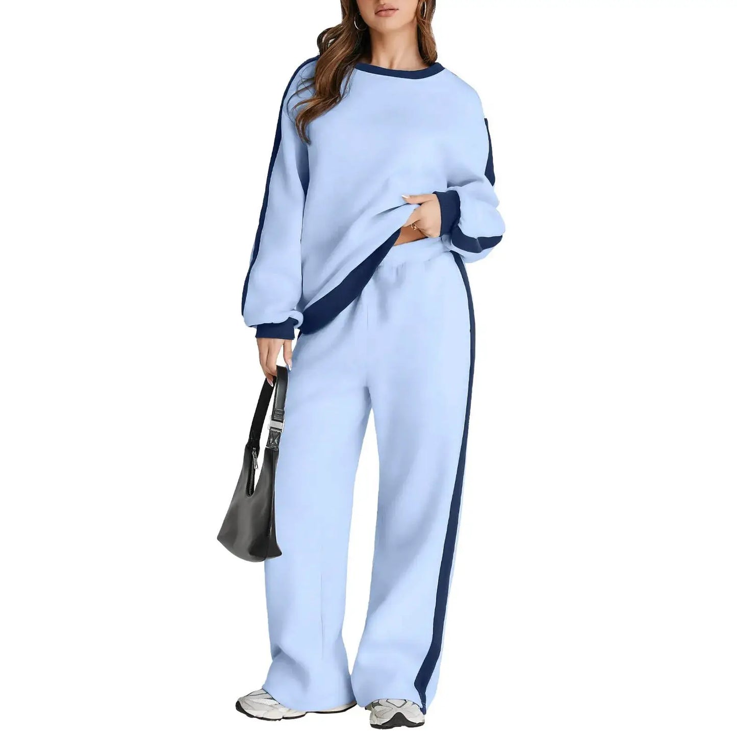 Cross-Border Spring and Autumn Casual Elegant Simple Color-Block Long Sleeve Fashion Loose Commuter Style Base Pullover Sweatshi by All Mart Bristol Ltd