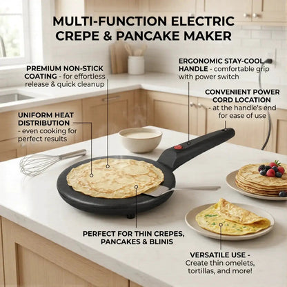 Multi-Function Pancake Maker, Non-Stick Crepe Maker & Crepe Machine - Non-Stick Heating Plate with LED Indicator Light, Easy to Clean, Compact Home Breakfast Machine by All Mart Bristol Ltd