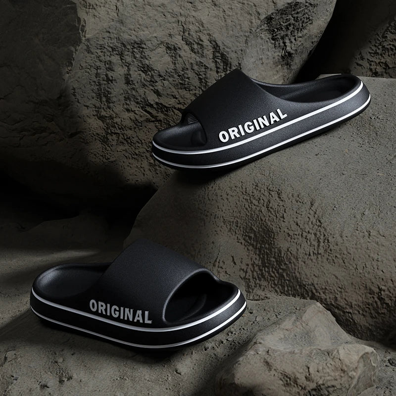 Mens Thick Sole Indoor Bathroom Anti Slip Shoes Summer Couple Sandals Feslishoet Women Letter Slippers Beach Slides Solid Color by All Mart Bristol Ltd