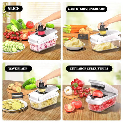 Original Professional Cutting Machine - Vegetable Chopper and Spiral Cutter, Food Chopper with Container, Fruit Slicer, Kitchen Tools and Gifts, Home Essentials (15 Chopping Functions, White) by All Mart Bristol Ltd