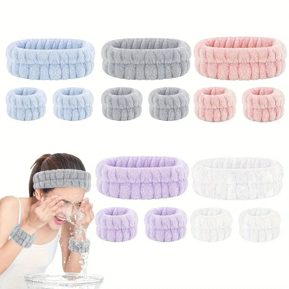 Coral Velvet Facial High-elastic Makeup Hairband Face Wash Wristband Set-face Wash, Facial Mask, Skin Care by All Mart Bristol Ltd