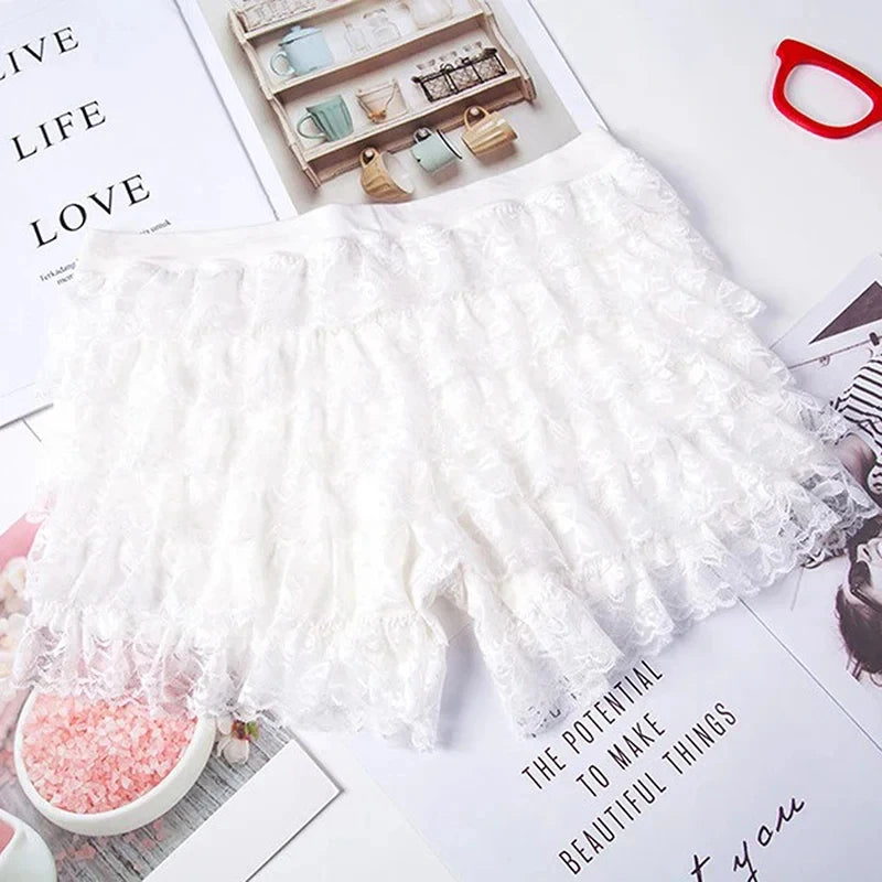 Lolita Ruffle Lace Safety Shorts Elastic Casual Bow Bottoming Culottes Anti-Walking Summer Thin Section Short Pants by All Mart Bristol Ltd