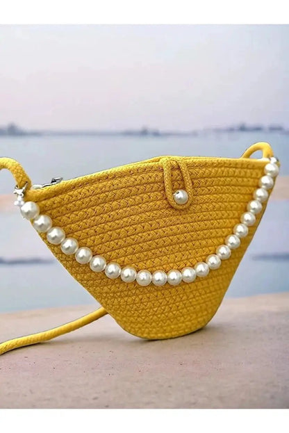 Women Yellow Pearl Design Shoulder Bag Elegant Daily Handbag by All Mart Bristol Ltd